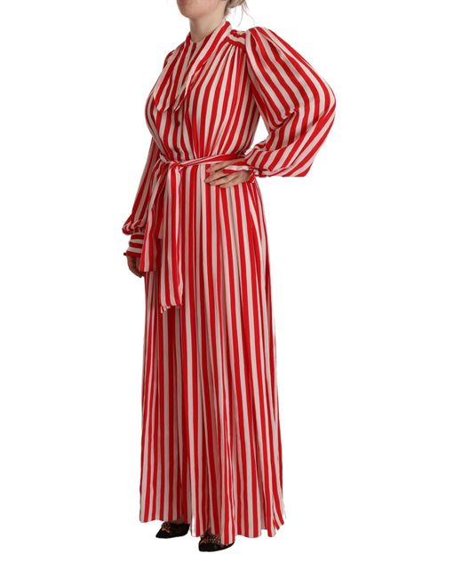 Dolce & Gabbana Red Elegant Striped Silk Maxi Dress
