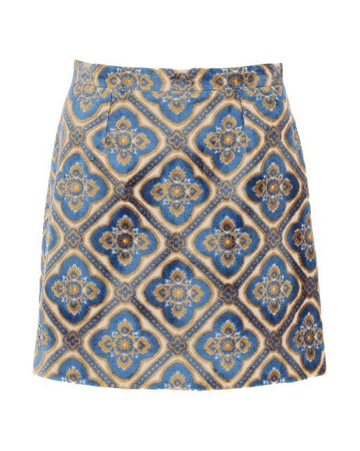 Etro Blue Mini Skirt In Jacquard Velvet