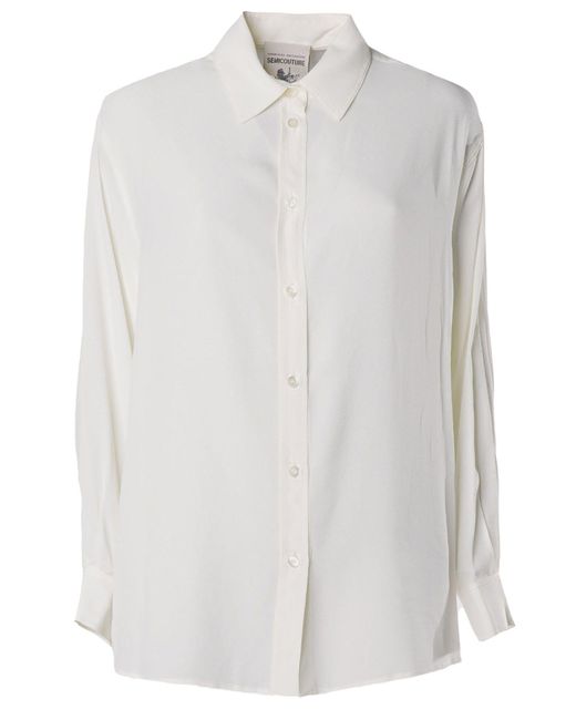 Semicouture White Cream Silk Crepe Shirt