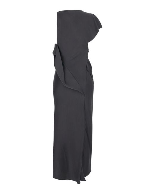 Victoria Beckham Black Long Sleeveless Dress With Draping Acetate And Viscose