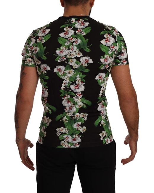 Dolce & Gabbana Black Floral Print Crewneck T-Shirt Cotton for men