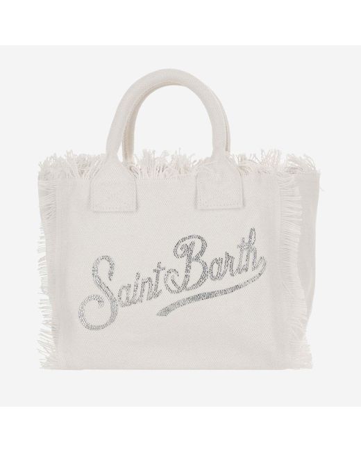 Mc2 Saint Barth White Colette Tote Bag With Rhinestone Logo