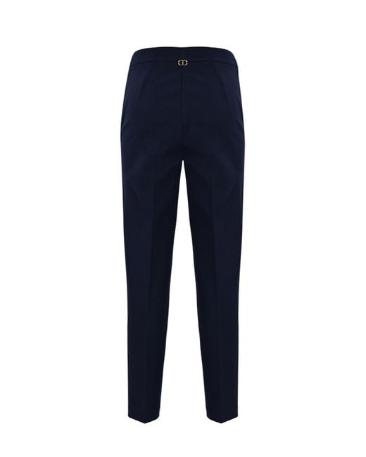 Twin Set Blue Cropped Trousers With Oval T Buttons