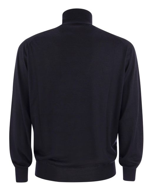 Brunello Cucinelli Blue Lightweight Turtleneck Sweater In Cashmere And Silk for men