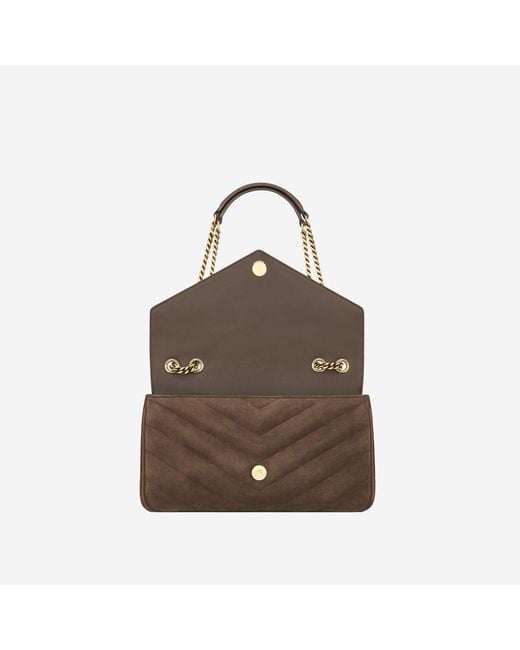 Saint Laurent Brown Loulou Media Bag Matelé Suede Leather Shoulder
