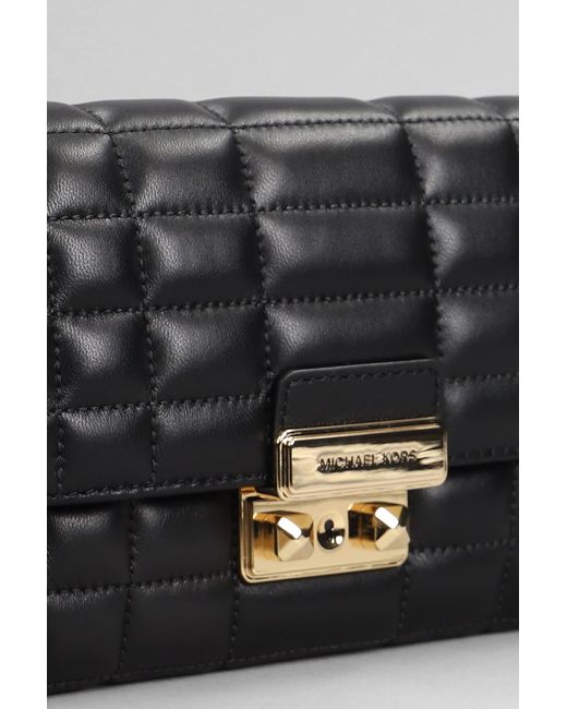 Michael Kors Gray Tribeca Shoulder Bag In Black Leather