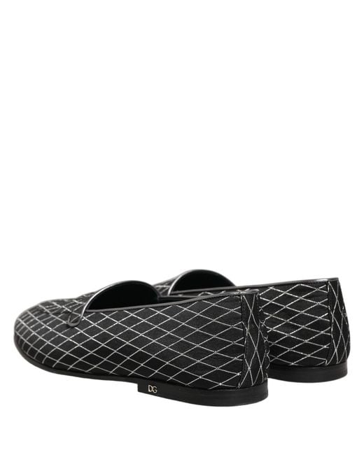Dolce & Gabbana Gray Velvet Diamond Stitched Loafers Shoes Leather for men