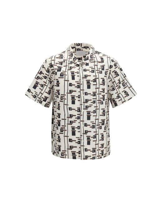 Prada White Patterned Bowling Shirt Cotton; Silk for men