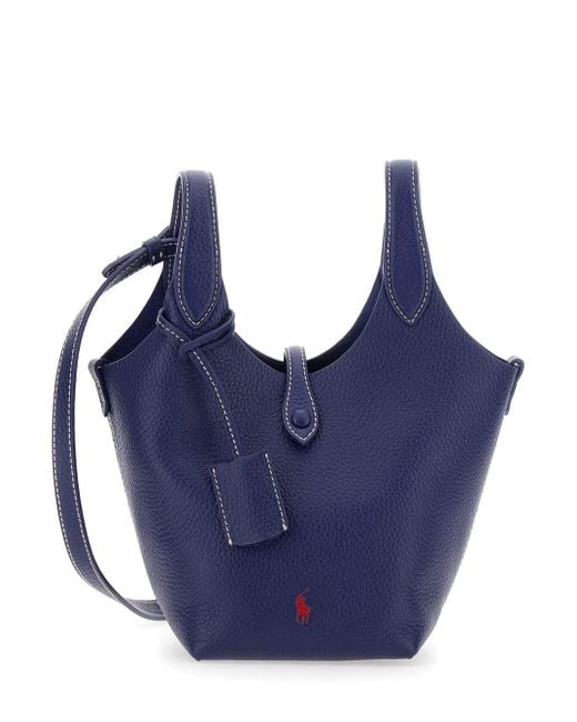 ■POLO RALPH LAUREN■ W Leather Miniature Crossbody Tote Blu Leather Miniature Crossbody Tote