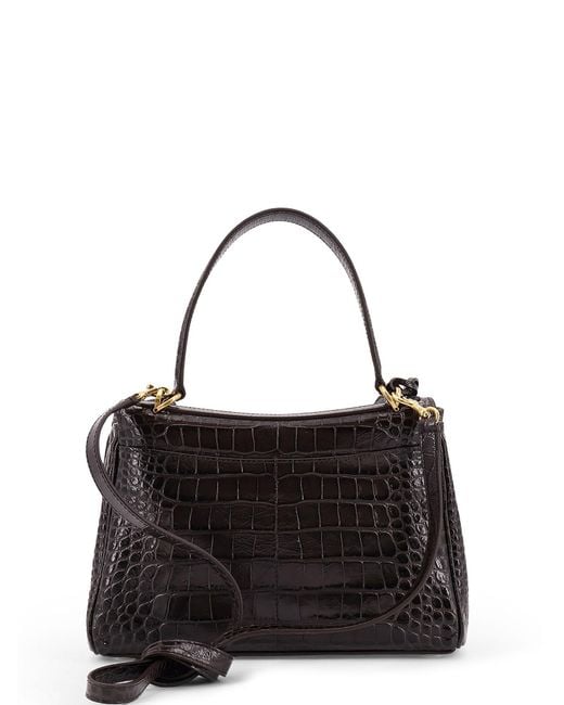 Balenciaga Black Rodeo Leather Shoulder Bag With Croco Effect