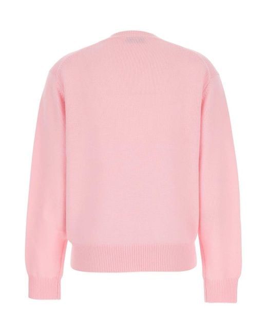 DUNST Pink V-Neck Sweater With Ribbed Details