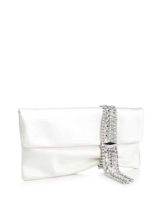 Jimmy Choo White Zandra Satin Clutch Bag