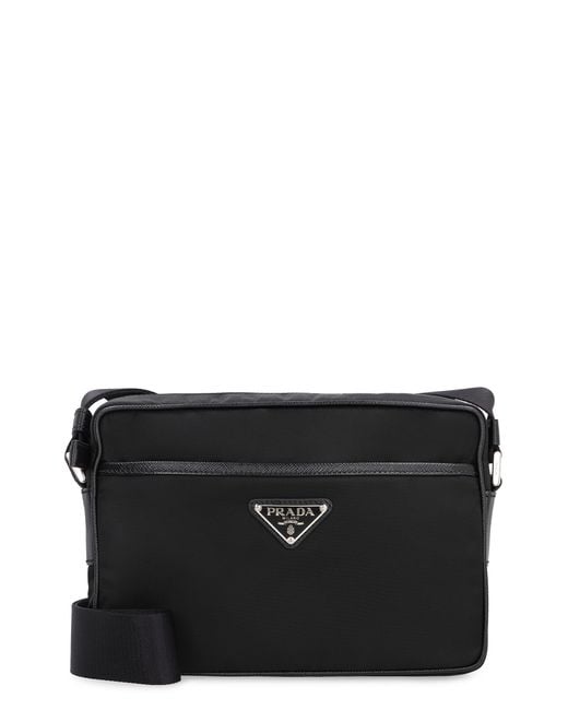 Prada Black Messenger Bag Re-Nylon Calf Leather for men