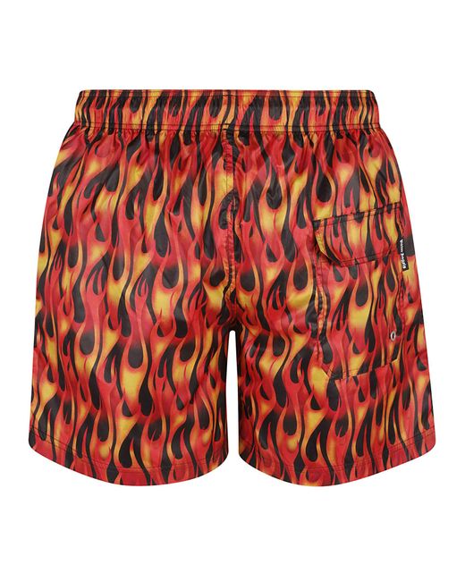 Palm Angels Red Flame-Print Swim Shorts for men