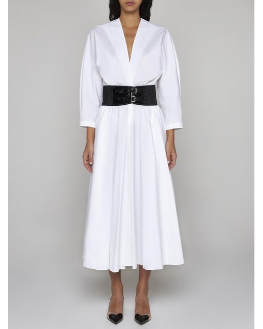 Alaïa White Belted Cotton Dress