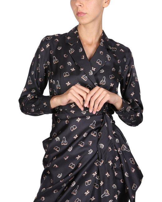 Max Mara Black All-over Patterned Long-sleeved Dress