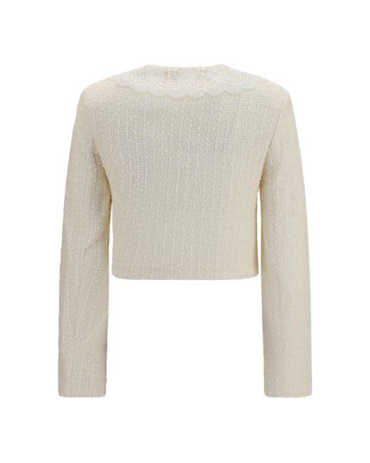 Self-Portrait Natural Bouclé Jacket Lace Collar Polyester