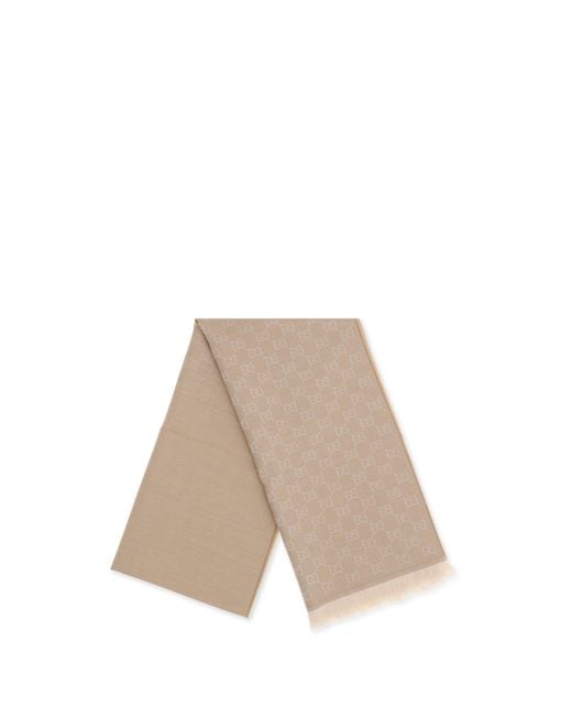 Gucci Natural Gg Supreme Embroidered Wool Scarf Ovis Aries