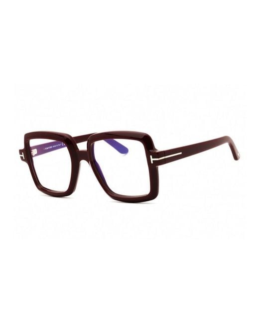Tom Ford Brown Eyeglasses Square Full Rim, Shiny Frame And Clear-Light Block Lenses Lens Ft5913-B001