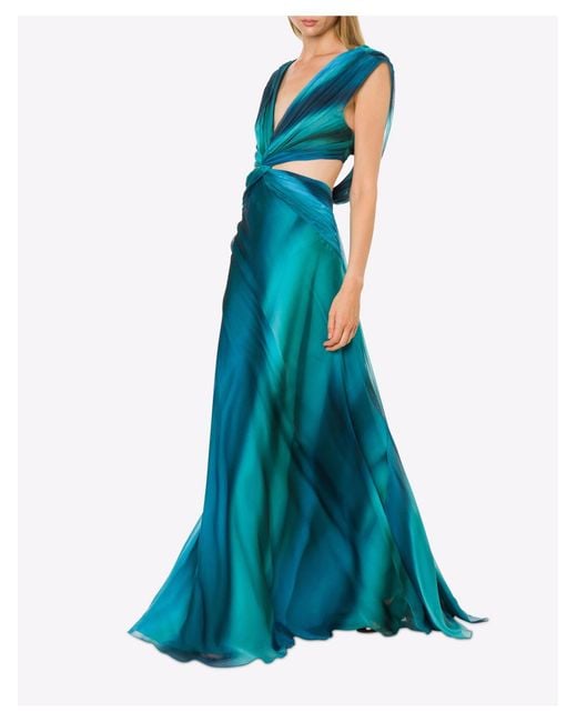Alberta Ferretti Blue Silk Chiffon Long Dress