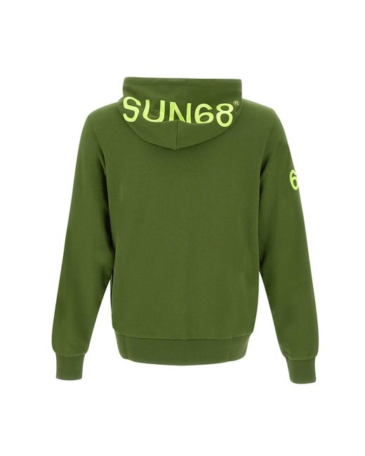 Sun 68 Green Hood Zip Cotton Sweatshirt for men