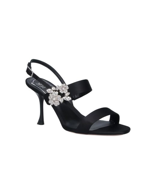 Roger Vivier Black Efflorescence Crystal Satin Open-Toe Sandals