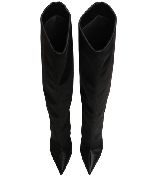 Dolce & Gabbana Black Satin Knee High Stiletto Boots Shoes Silk Viscose