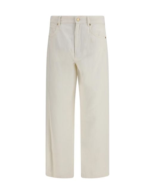 Max Mara White Cotton And Linen Pants Cotton