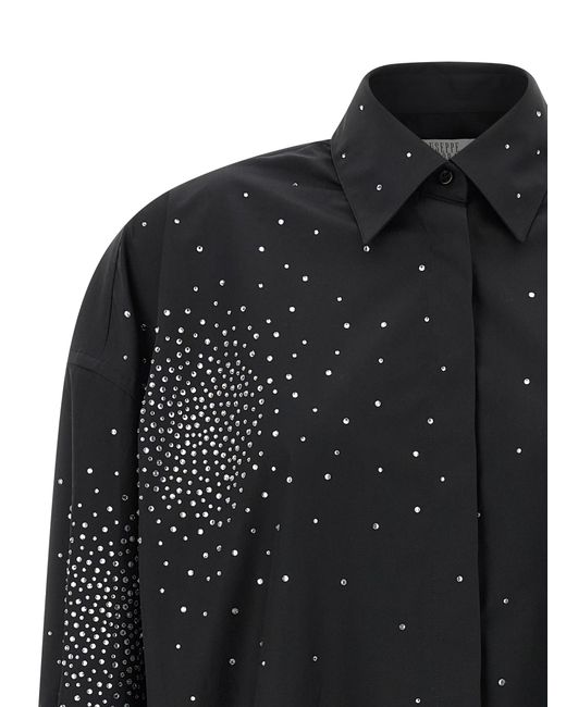 GIUSEPPE DI MORABITO Black Rhinestone Shirt Cotton Shirt, Blouse
