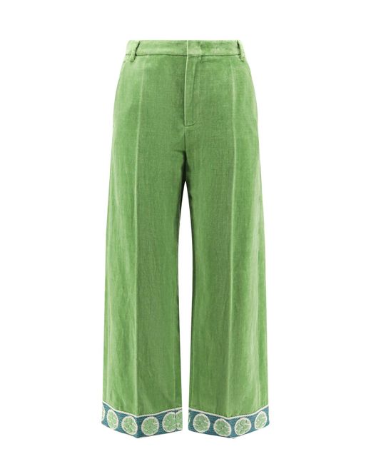 Valentino Green Washed Cotton And Linen Trouser With Jacquard Bottom for men