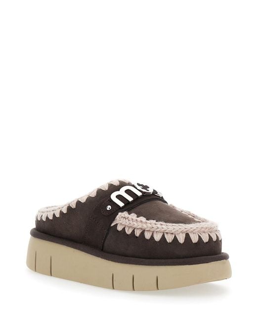 Mou Black Bounce Leather Mules With Logo Sheep