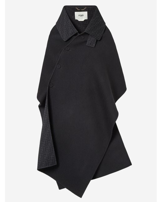 Fendi Black Wool And Silk Cape With Mother-Of-Pearl Buttons Virgin Capes