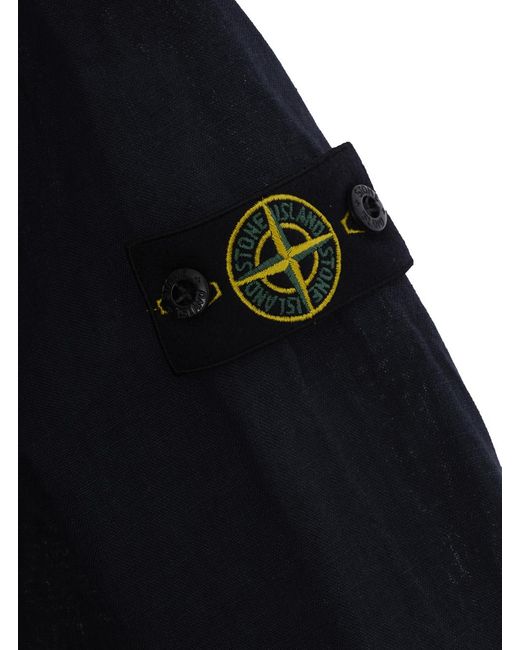 Stone Island Blue Long-Sleeved Linen Shirt for men