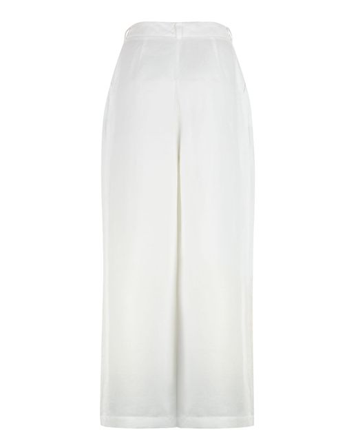 120% Lino White Linen Wide Leg Trousers