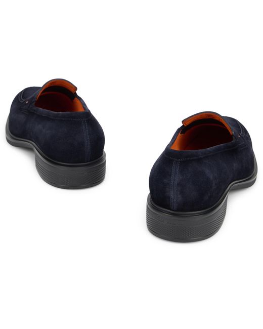 Santoni Blue Suede Loafers Calfskin for men