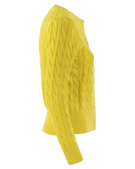 Polo Ralph Lauren Yellow Plaited Cardigan With Long Sleeves