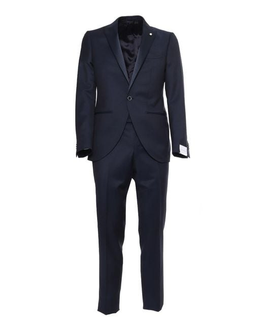 Luigi Bianchi Blue Satin Suit for men