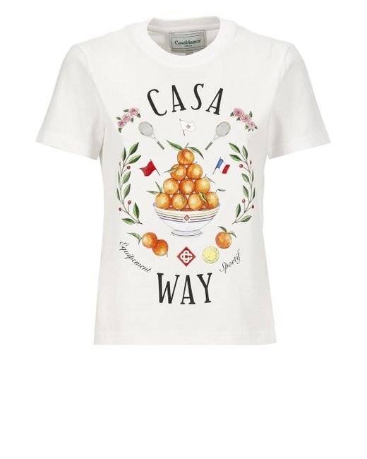 Casablancabrand White Logoed T-Shirt