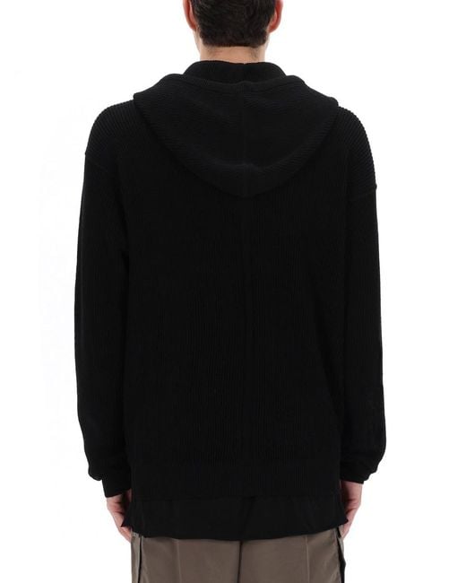 Rick Owens Black Hooded Zipper Shirt New Wool Sweatshirts for men