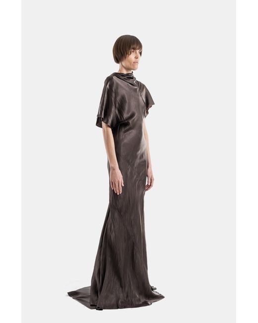 Rick Owens Natural Seb Gown Draped Satin Cupro Long Dress Dark Dust