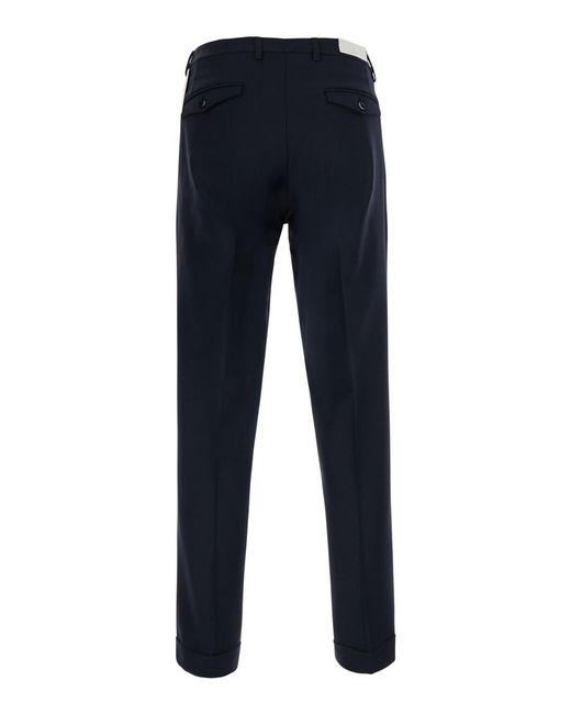 Michael Coal Blue Double Pleated Trousers Tech Fabric Wool for men