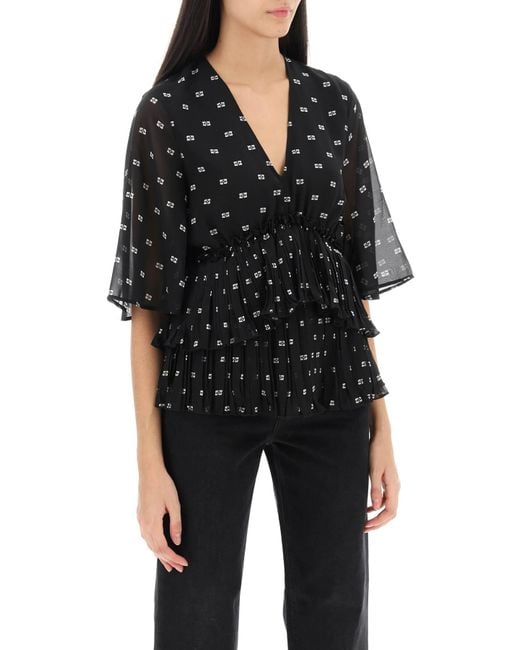 Ganni Black Butterfly Pleated Blouse