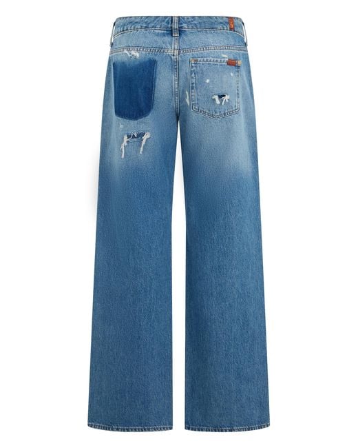 7 For All Mankind Blue Wide-Leg Jeans Cotton
