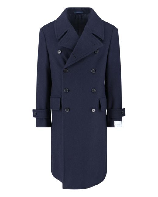 Caruso Blue Double-Breasted Wool Coat for men