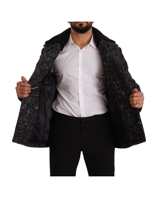 Dolce & Gabbana Black Wool Double Breasted Coatjacket for men
