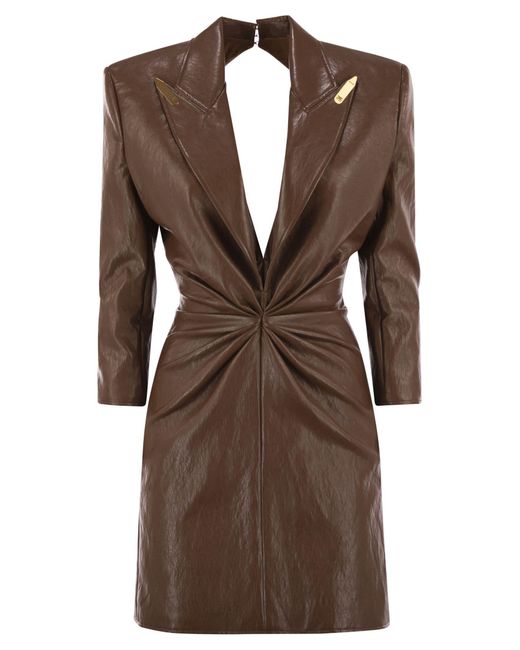 Elisabetta Franchi Brown Craquelé Dress With Lapels