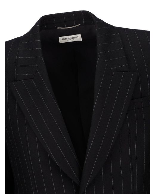Saint Laurent Black Pinstriped Tailored Blazer for men