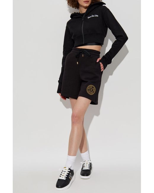 Versace Jeans Couture Black Shorts With Embroidered Logo