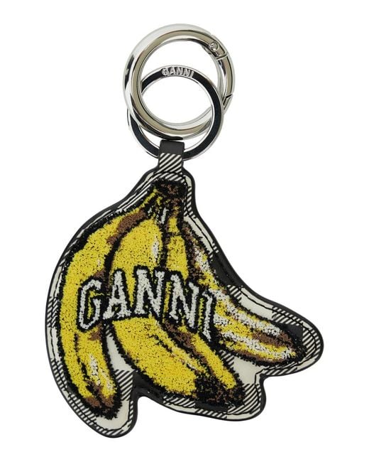 Ganni Multicolor Banana Shaped Keyring With Logo Lettering On The Front