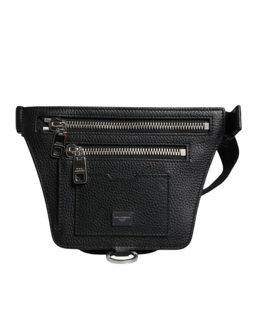 Dolce & Gabbana Black Calfskin Logo Plaque Belt Waist Men Fanny Pack Bag for men